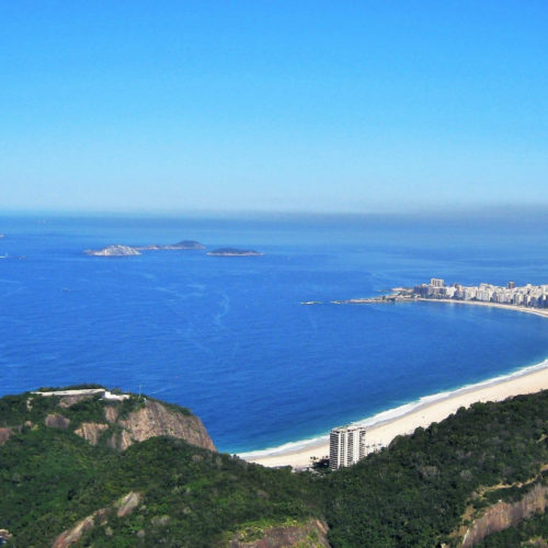 A bird's eye view of Copacabana beach on a clear summer day