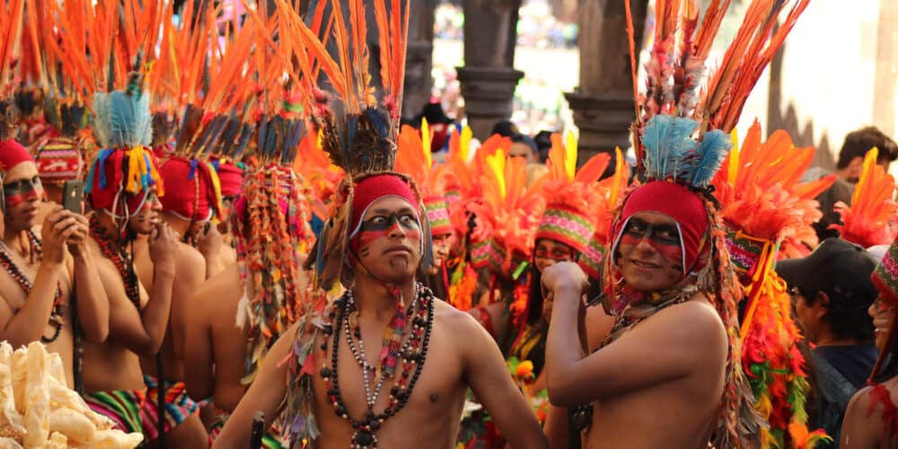Traditional Peruvian men in festive attire